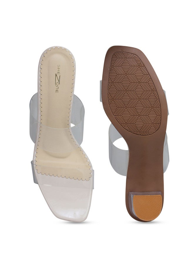She Zone Beige Block Sandals for Women - Image 5
