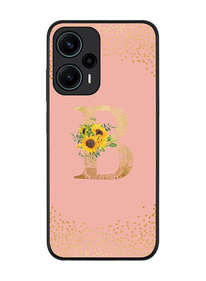 Stylizedd Rugged Black edge case for Xiaomi Poco F5 5G / Xiaomi Redmi Note 12 Turbo 5G Slim fit Flexible Rubber Edges Anti Drop TPU Cover - Monogram Letter Floral Pattern - B (Rose Pink) - Image 1