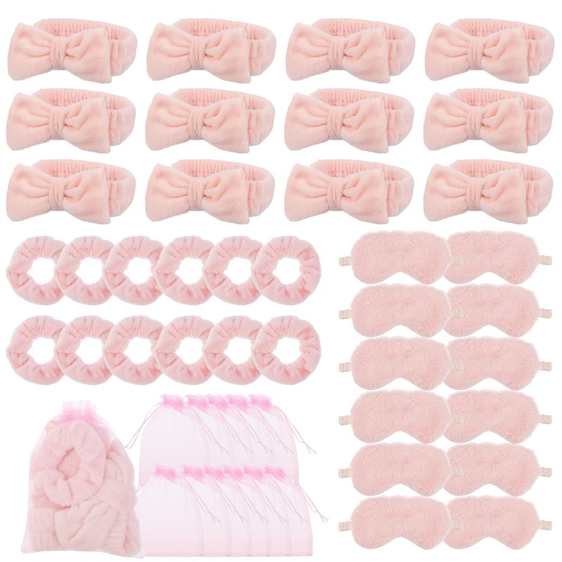 48 Set Girls Spa Sleepover Party Supplies  12 Pink Headbands Sleep Eye Masks Velvet Hair Scrunchies  Organizer Bags