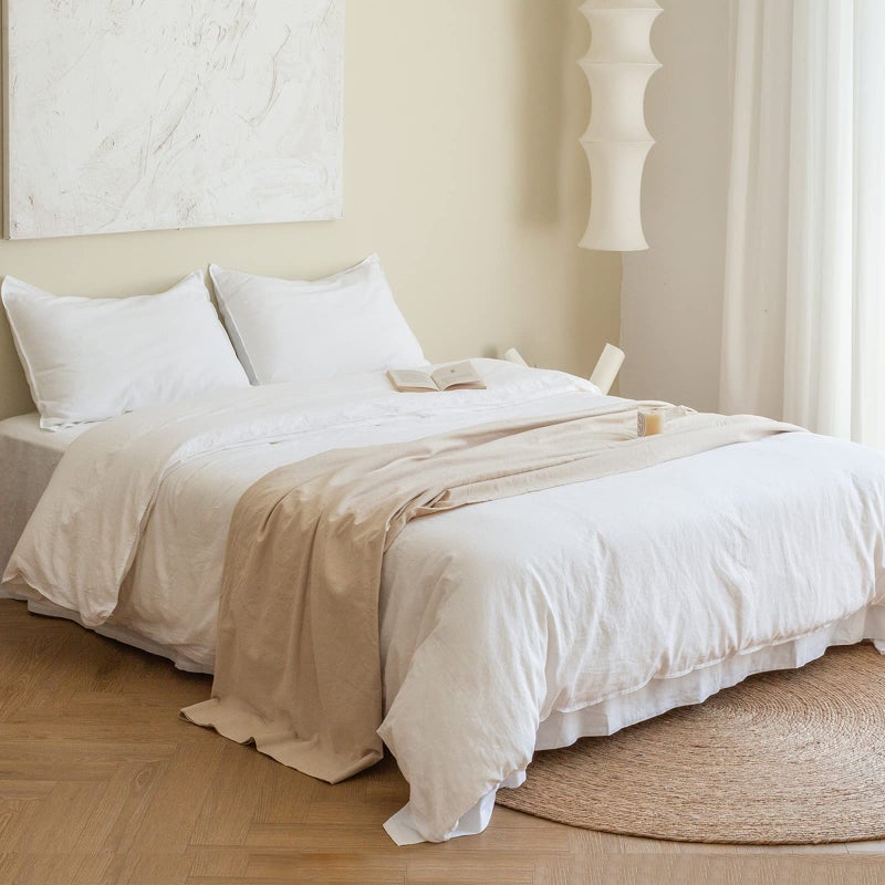 BISELINA French Linen Duvet Cover Set 2pcs with Hidden Zipper Closure Natural Flax Cotton Blend Solid Color Soft Breathable Luxury Farmhouse Bedding  Twin Size White