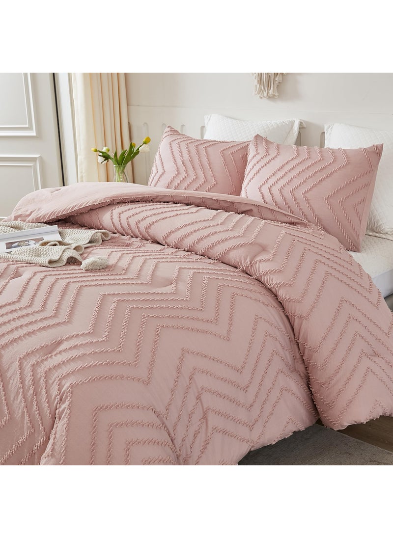 Litanika Litanika Blush Pink Queen Size Comforter Sets  3 Pieces Lightweight Chevron Tufted Bedding Comforter Set  Fluffy Down Alternative Comforter Bed Set Gift Choice (90x90In Comforter and 2 Pillowcases)  - Image 5