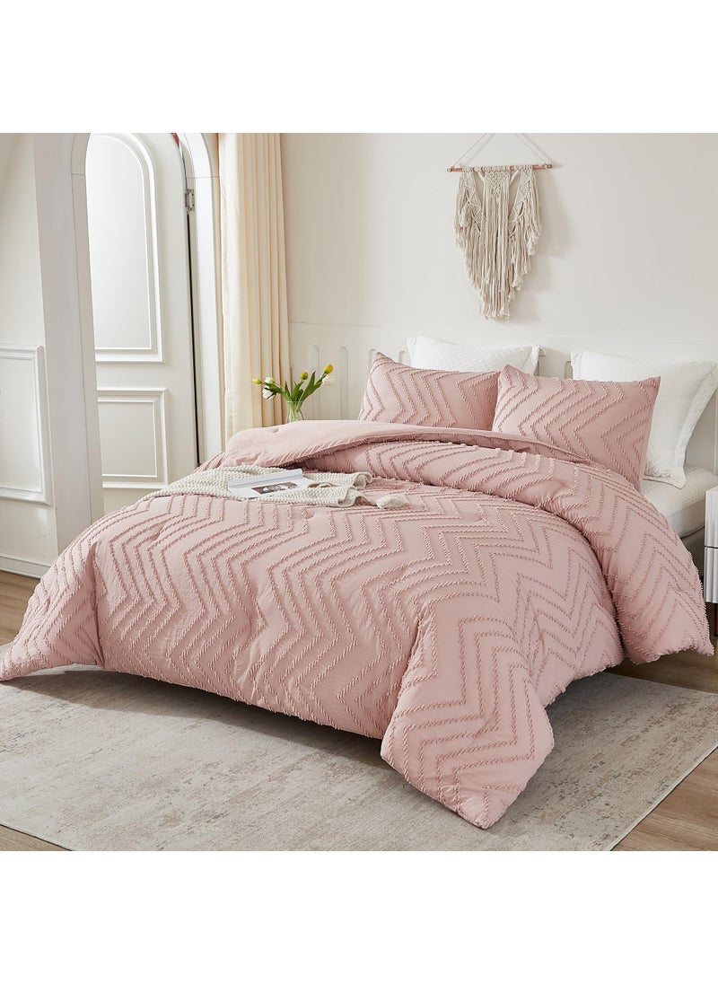Litanika Litanika Blush Pink Queen Size Comforter Sets  3 Pieces Lightweight Chevron Tufted Bedding Comforter Set  Fluffy Down Alternative Comforter Bed Set Gift Choice (90x90In Comforter and 2 Pillowcases)  - Image 2