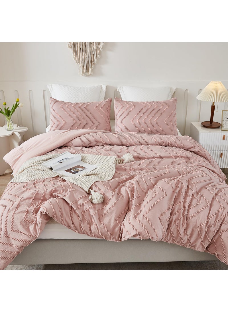Litanika Litanika Blush Pink Queen Size Comforter Sets  3 Pieces Lightweight Chevron Tufted Bedding Comforter Set  Fluffy Down Alternative Comforter Bed Set Gift Choice (90x90In Comforter and 2 Pillowcases)  - Image 1