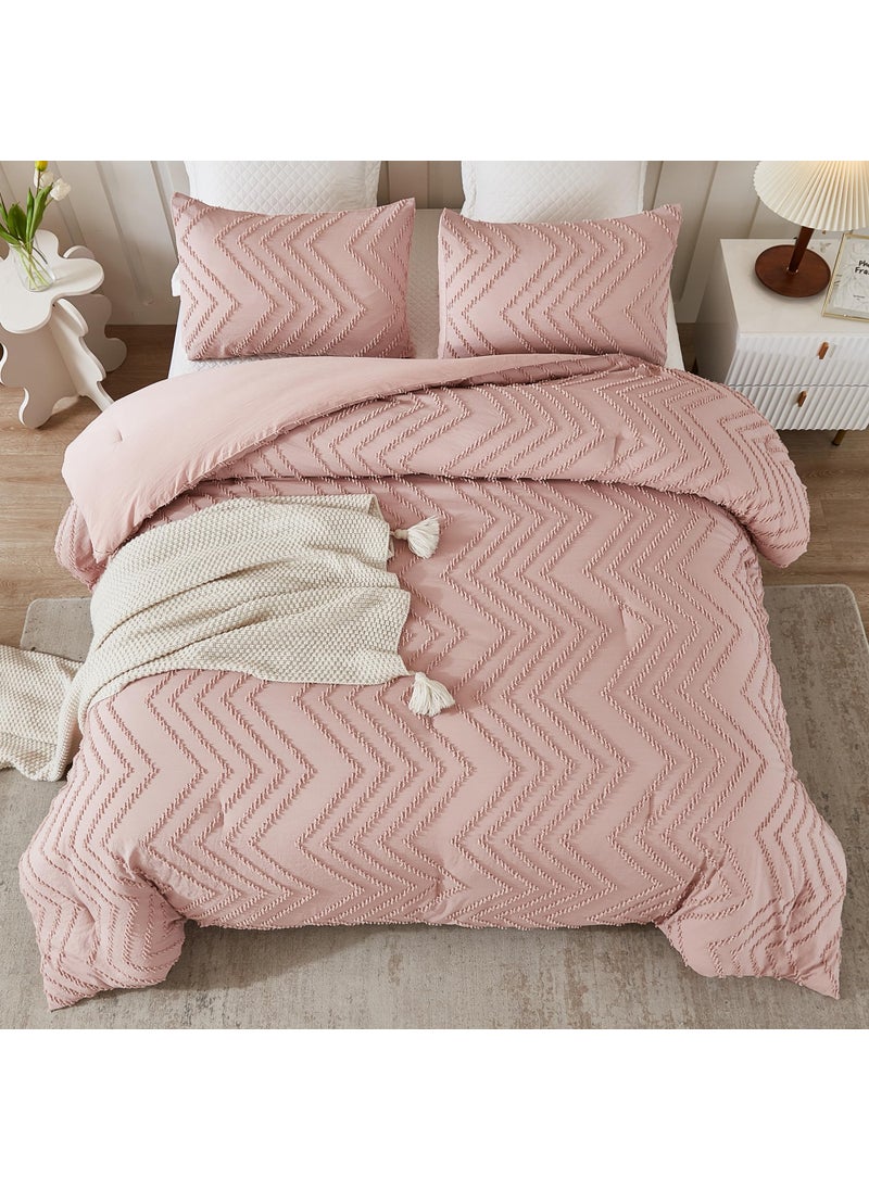 Litanika Litanika Blush Pink Queen Size Comforter Sets  3 Pieces Lightweight Chevron Tufted Bedding Comforter Set  Fluffy Down Alternative Comforter Bed Set Gift Choice (90x90In Comforter and 2 Pillowcases)  - Image 3