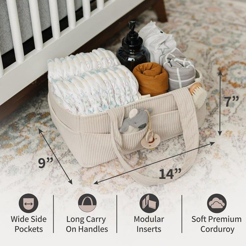PUTSKA Baby Diaper Caddy Organizer for Changing Table  Stylish Nursery Storage Basket Newborn Essentials Baby Shower Gifts and Registry MustHaves for Boy or Girl Car Diaper Caddy Corduroy Cream - Image 3