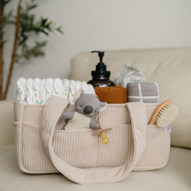 PUTSKA Baby Diaper Caddy Organizer for Changing Table  Stylish Nursery Storage Basket Newborn Essentials Baby Shower Gifts and Registry MustHaves for Boy or Girl Car Diaper Caddy Corduroy Cream - Image 2