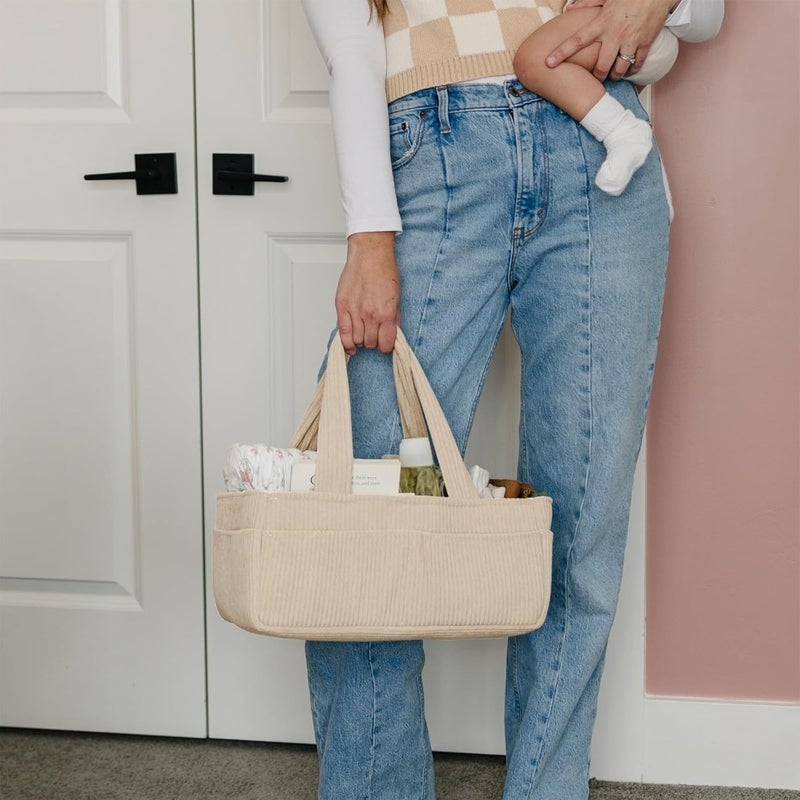 PUTSKA Baby Diaper Caddy Organizer for Changing Table  Stylish Nursery Storage Basket Newborn Essentials Baby Shower Gifts and Registry MustHaves for Boy or Girl Car Diaper Caddy Corduroy Cream - Image 5