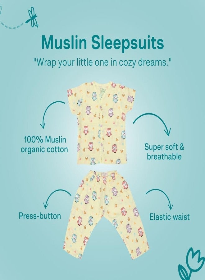 A toddler thing 100% Organic Muslin Cotton Half Sleeve Sleepsuits|Pajama Sets for Boys and Girls|Kids Nightwear|Happy Owl|4-5 Years - Image 2