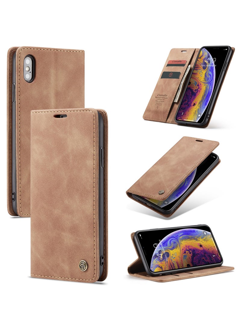 Phone Case Luxury PU Leather Design 013 Flip Cover Card Slot Holder Cover For Iphone XS Max  (Brown)