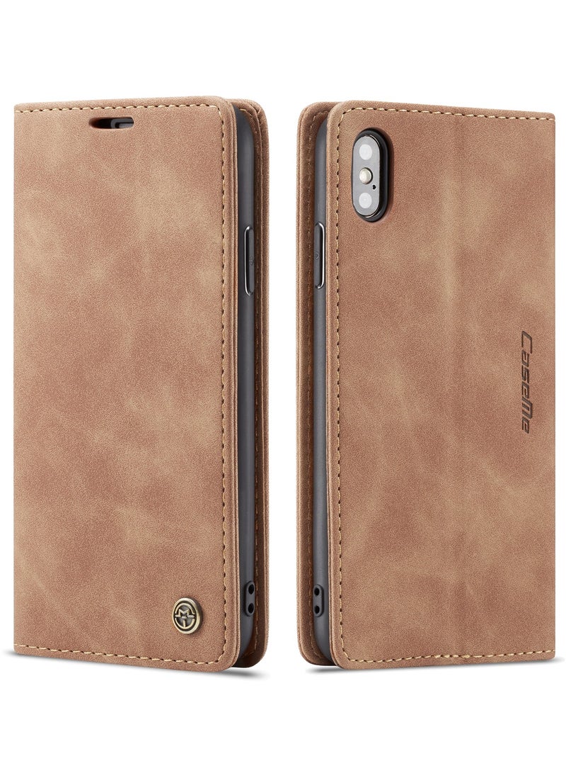 Phone Case Luxury PU Leather Design 013 Flip Cover Card Slot Holder Cover For Iphone XS Max  (Brown)