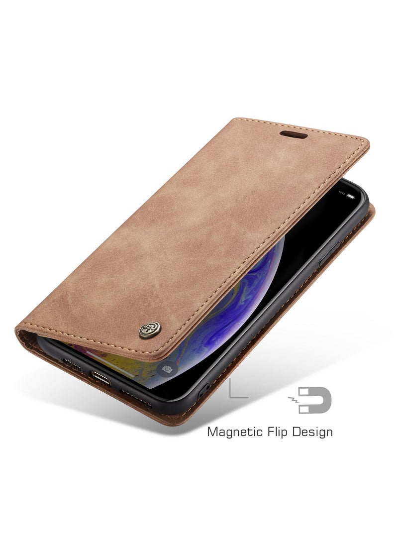 Phone Case Luxury PU Leather Design 013 Flip Cover Card Slot Holder Cover For Iphone XS Max  (Brown)