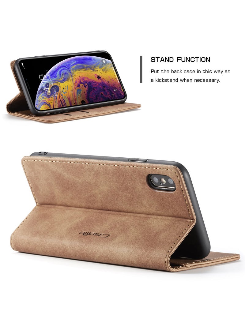 Phone Case Luxury PU Leather Design 013 Flip Cover Card Slot Holder Cover For Iphone XS Max  (Brown)