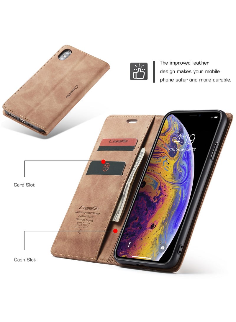 Phone Case Luxury PU Leather Design 013 Flip Cover Card Slot Holder Cover For Iphone XS Max  (Brown)