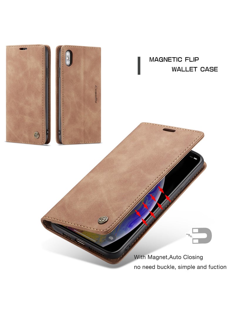 Phone Case Luxury PU Leather Design 013 Flip Cover Card Slot Holder Cover For Iphone XS Max  (Brown)