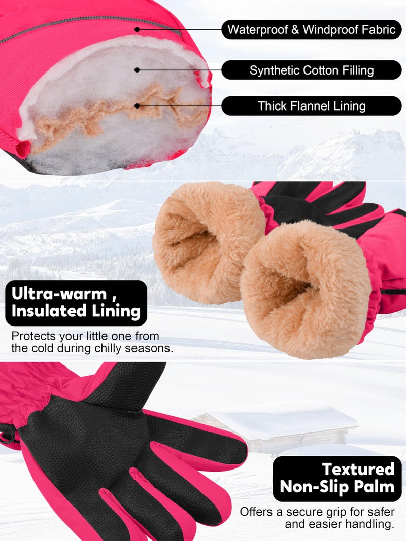 Cooraby 2 Pairs Kids Snow Ski Gloves Winter Waterproof Warm Gloves for Boys Girls Cold Weather Outdoor - Image 3