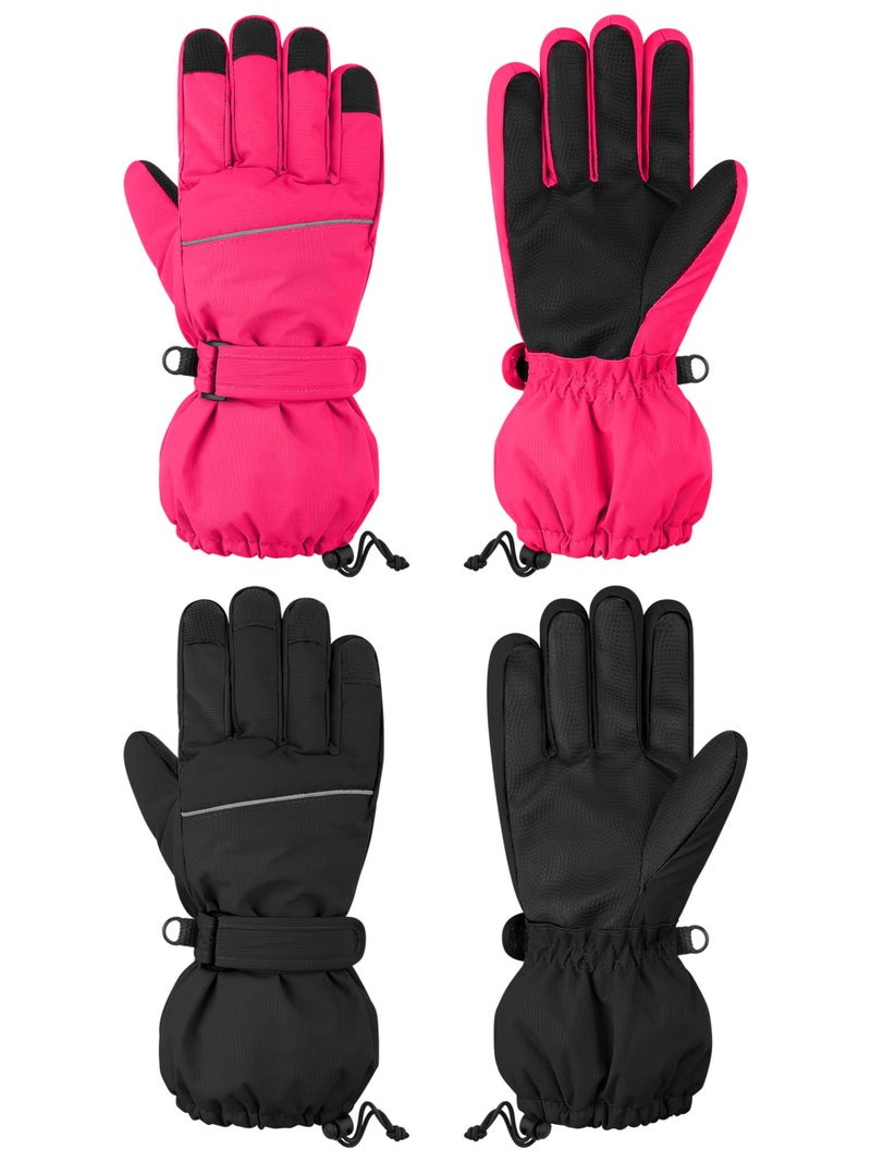 Cooraby 2 Pairs Kids Snow Ski Gloves Winter Waterproof Warm Gloves for Boys Girls Cold Weather Outdoor - Image 1