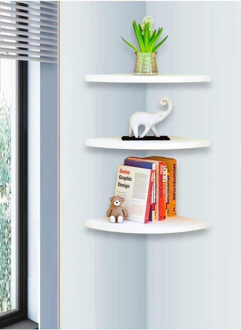 CATANES Corner Wall Shelf Wall Mounted Floating Corner Shelf 3 Tiers Storage Decorative Shelf for Home Decor Living Room Bedroom Bathroom Kitchen Office White  - Image 1