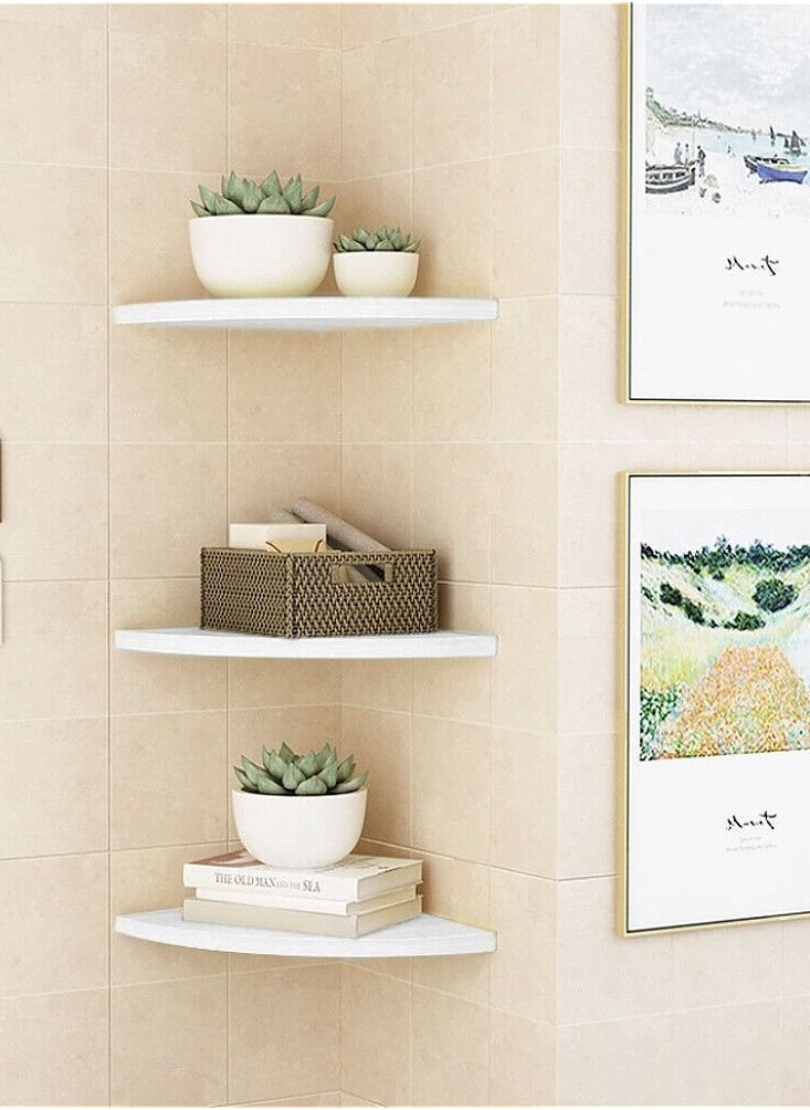 CATANES Corner Wall Shelf Wall Mounted Floating Corner Shelf 3 Tiers Storage Decorative Shelf for Home Decor Living Room Bedroom Bathroom Kitchen Office White  - Image 2