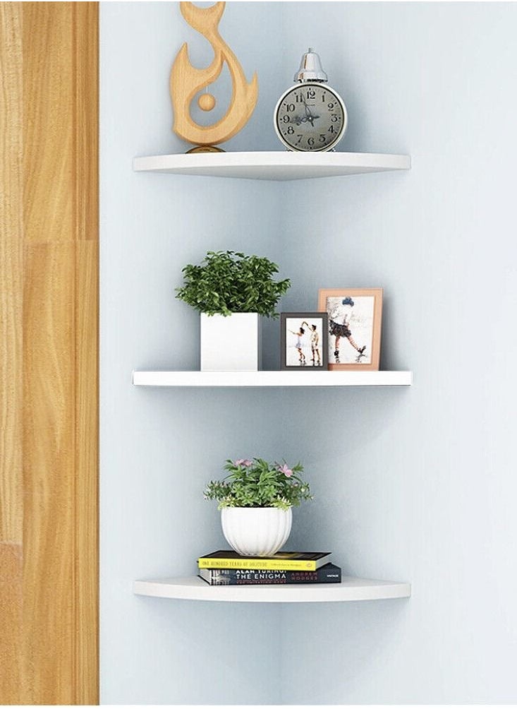 CATANES Corner Wall Shelf Wall Mounted Floating Corner Shelf 3 Tiers Storage Decorative Shelf for Home Decor Living Room Bedroom Bathroom Kitchen Office White  - Image 3