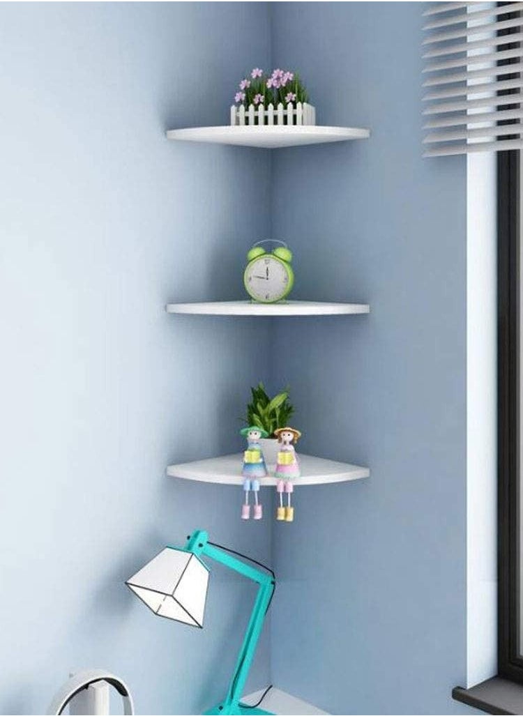 CATANES Corner Wall Shelf Wall Mounted Floating Corner Shelf 3 Tiers Storage Decorative Shelf for Home Decor Living Room Bedroom Bathroom Kitchen Office White  - Image 4