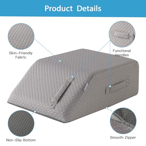 MEGCXIT Leg Pillow Elevation Blood Circulation, Leg Wedge for Elevation for Swelling, Leg Elevating Pillow for After Surgery, Memory Foam Foot Knee Pillow for Back Sleeping 23.6×16.8×8 Inch Grey - Image 3