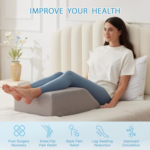 MEGCXIT Leg Pillow Elevation Blood Circulation, Leg Wedge for Elevation for Swelling, Leg Elevating Pillow for After Surgery, Memory Foam Foot Knee Pillow for Back Sleeping 23.6×16.8×8 Inch Grey - Image 5