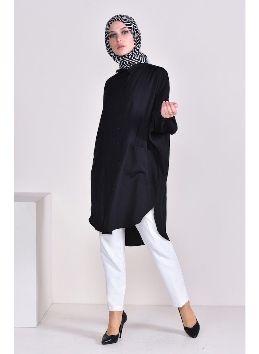 Sefa Merve Pocket Viscose Tunic 6480-06 Black  - Image 2