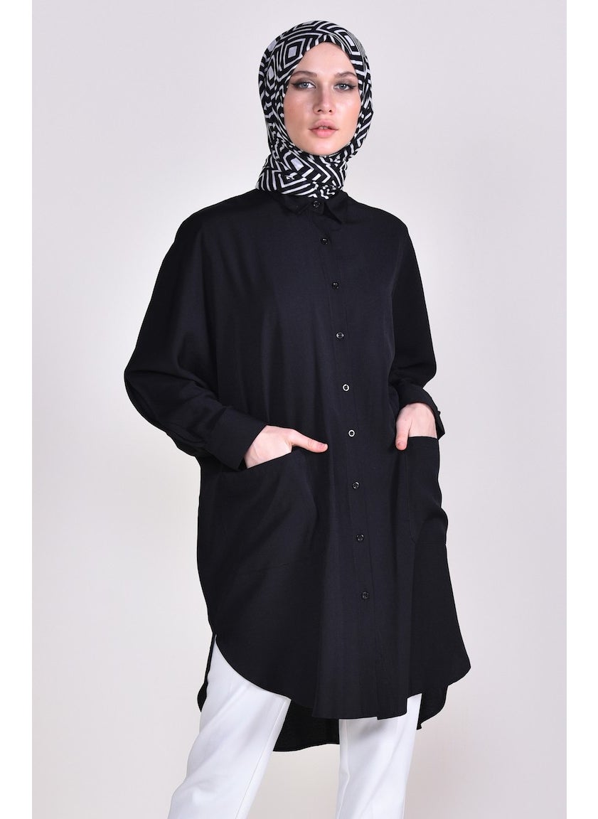 Sefa Merve Pocket Viscose Tunic 6480-06 Black  - Image 1