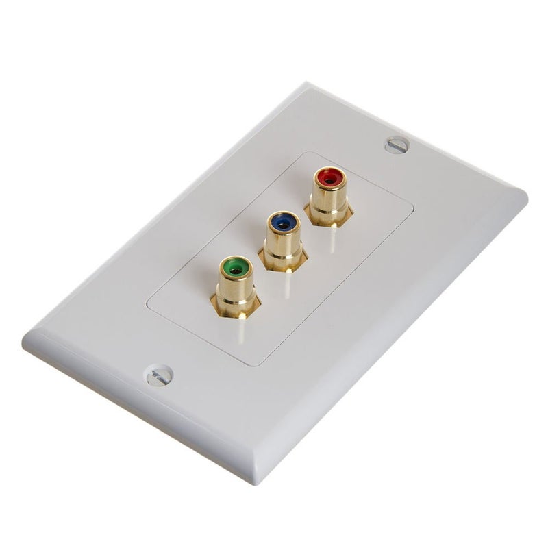 Cmple - 3RCA Wall Plate - Gold Plated RCA 3 RGB Component Video 1080P Full HD Compatible Port/AV Composite Video + 2RCA Stereo Audio Combo Port Insert Jack - White - Image 1