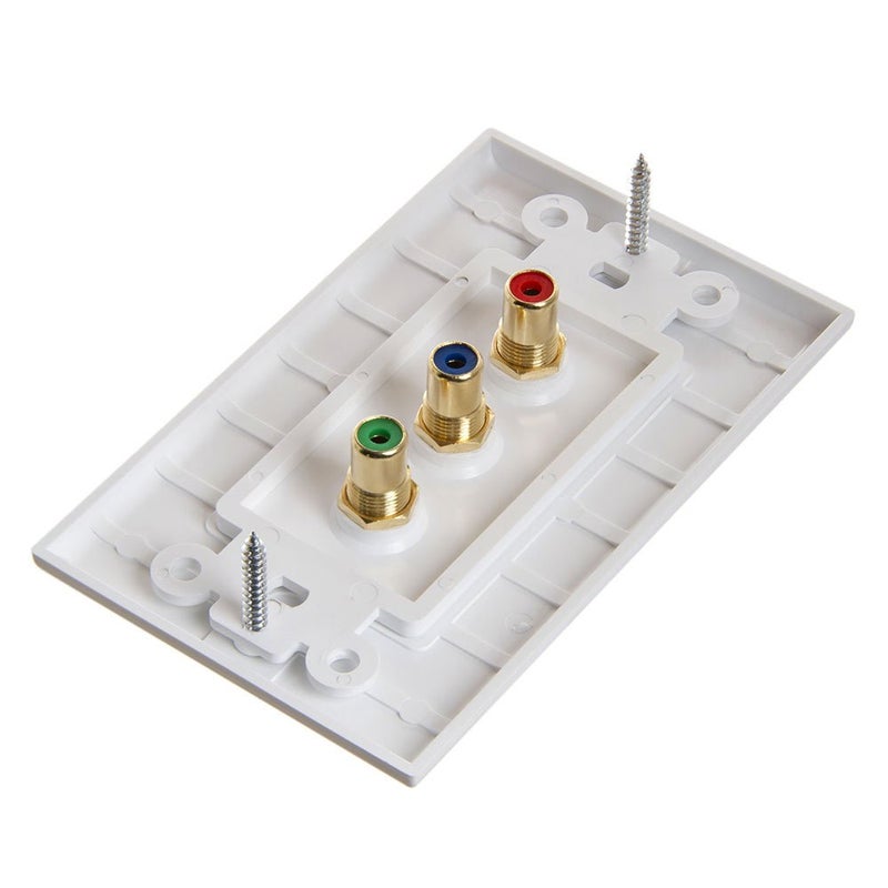 Cmple - 3RCA Wall Plate - Gold Plated RCA 3 RGB Component Video 1080P Full HD Compatible Port/AV Composite Video + 2RCA Stereo Audio Combo Port Insert Jack - White - Image 3