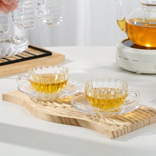 Mevanta Premium Glass Tea Cup and Saucer Set (2 Cups & 2 Saucers - 200 ML) Transparent Cups & Saucer Set For Coffee Herbal Green Tea, Lemon Tea, Espresso, Hot Chocolate,Cappuccino (MSC - 06, Set of 2) - Image 2