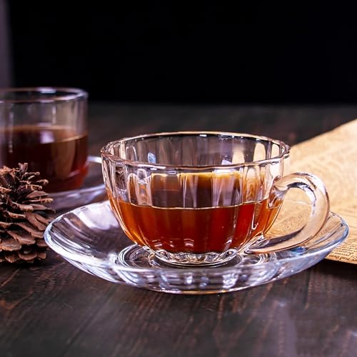Mevanta Premium Glass Tea Cup and Saucer Set (2 Cups & 2 Saucers - 200 ML) Transparent Cups & Saucer Set For Coffee Herbal Green Tea, Lemon Tea, Espresso, Hot Chocolate,Cappuccino (MSC - 06, Set of 2) - Image 5