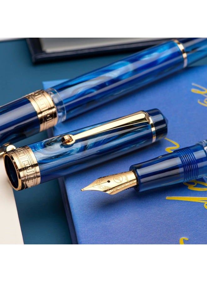 Asvine P20 Piston Fountain Pen Galaxy Blue Resin, Iridium Medium Nib Gold Trim Smooth Writer Collection with Case Set - Image 5