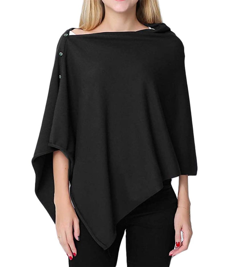 Moro Styles love Multi-Use Knit Nursing Shawl Poncho Adjustable Buttons For Breastfeeding Protection Nursing Cover Infinity Scarf, Black
