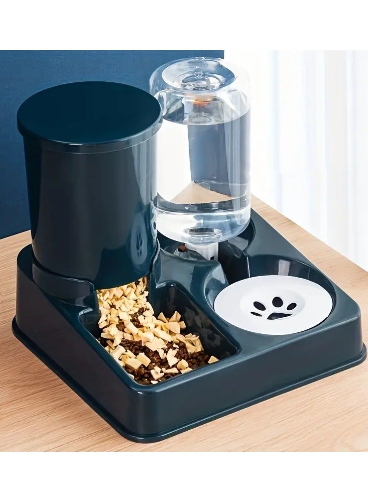 Pet food and drink dispenser for cats and dogs, portable food and drink service for cats and dogs-Dark blue - Image 1