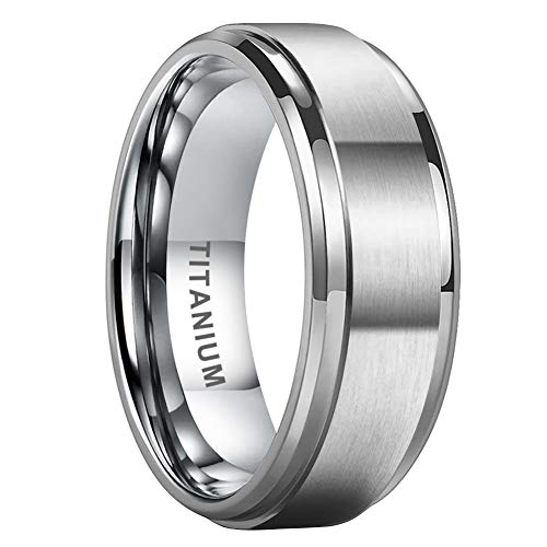 TUTISS 8mm Titanium Rings for Men Women Engagement Wedding Bands Matte Finish Stepped Beveled Edges Comfort Fit Size 13 - Image 1