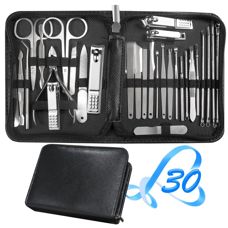 RedFlow Manicure Set 30 in 1 Fingernail Clipper Set,RedFlow Nail Clippers & Toenail Clippers,Manicure Kit,Pedicure Kit,Suitable for Travel Manicure Tools,Nail Kit with Everything Profe (Black) - Image 1