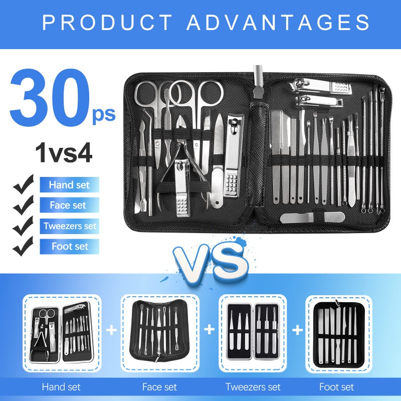 RedFlow Manicure Set 30 in 1 Fingernail Clipper Set,RedFlow Nail Clippers & Toenail Clippers,Manicure Kit,Pedicure Kit,Suitable for Travel Manicure Tools,Nail Kit with Everything Profe (Black) - Image 2