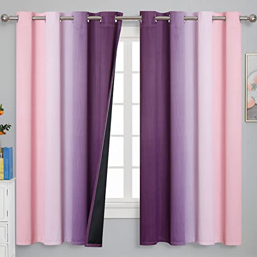 Estelar Textiler Pink and Purple Curtains 63 Inch Length 2 panels, Full Light Blocking Ombre Blackout Curtains for Kids Room, Thermal Insulated Noise Reducing Gradient Blackout Curtains for Girls Bedroom, 52x63 Inch - Image 2