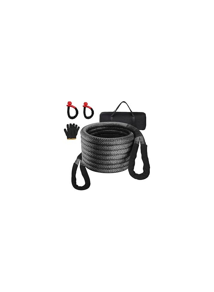 1"*30' Gray Car Tow Rope (33000 lbs) with 2 Shackle Ropes|15 Tons 9 Meters Kinetic recovery Rope|4x4 Drive Pickup Truck, SUV, ATV Off Road Heavy Duty Recovery Kit - Image 1