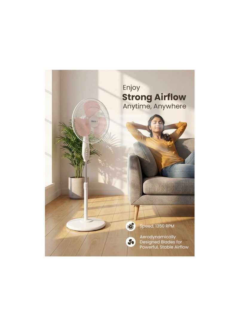 SUJATA 400mm Pedestal Fan | 1350 RPM High-Speed Motor | 75 m³/min High Air Delivery | 3-Speed Control | 90° Oscillation | Adjustable Height & Tilt | Thermal Overload Protection | Inverter Compatible | 60W | White | 2-Year Warranty | LX SPF09 - Image 5