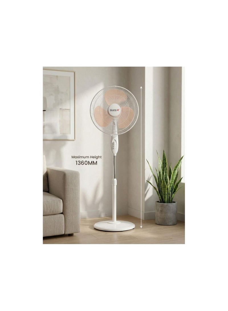 SUJATA 400mm Pedestal Fan | 1350 RPM High-Speed Motor | 75 m³/min High Air Delivery | 3-Speed Control | 90° Oscillation | Adjustable Height & Tilt | Thermal Overload Protection | Inverter Compatible | 60W | White | 2-Year Warranty | LX SPF09 - Image 2