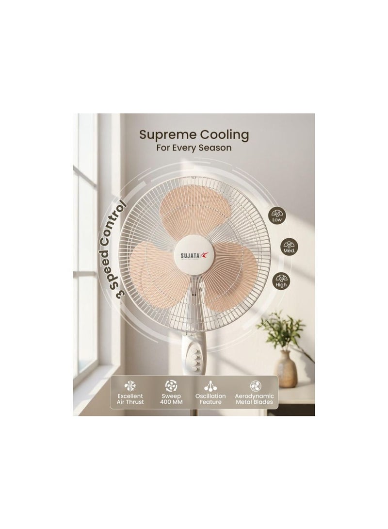 SUJATA 400mm Pedestal Fan | 1350 RPM High-Speed Motor | 75 m³/min High Air Delivery | 3-Speed Control | 90° Oscillation | Adjustable Height & Tilt | Thermal Overload Protection | Inverter Compatible | 60W | White | 2-Year Warranty | LX SPF09 - Image 3