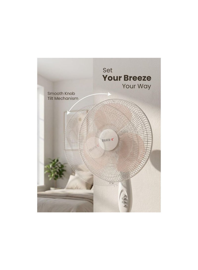 SUJATA 400mm Pedestal Fan | 1350 RPM High-Speed Motor | 75 m³/min High Air Delivery | 3-Speed Control | 90° Oscillation | Adjustable Height & Tilt | Thermal Overload Protection | Inverter Compatible | 60W | White | 2-Year Warranty | LX SPF09 - Image 4