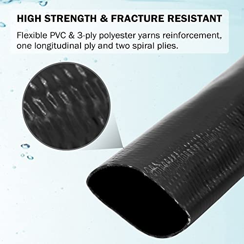 DAVCO 2" x 100 ft Extra Heavy Duty Discharge Pool Backwash Hose, Reinforced PVC Lay Flat Water Hose, Weather and Burst Resistant, Best Pool Filter Pump Hose & Drain Pool Hose, Black - Image 3
