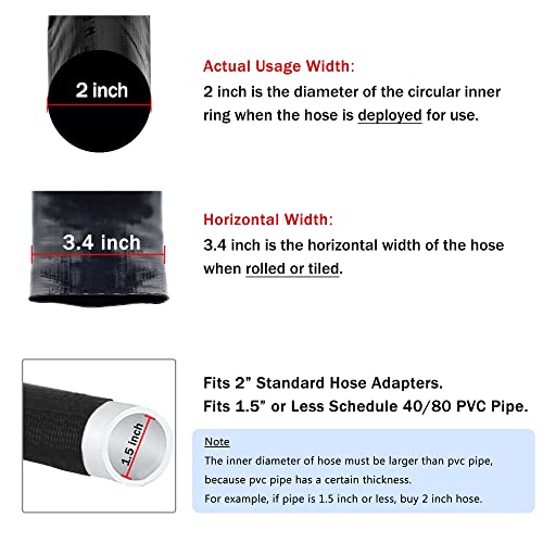 DAVCO 2" x 100 ft Extra Heavy Duty Discharge Pool Backwash Hose, Reinforced PVC Lay Flat Water Hose, Weather and Burst Resistant, Best Pool Filter Pump Hose & Drain Pool Hose, Black - Image 2
