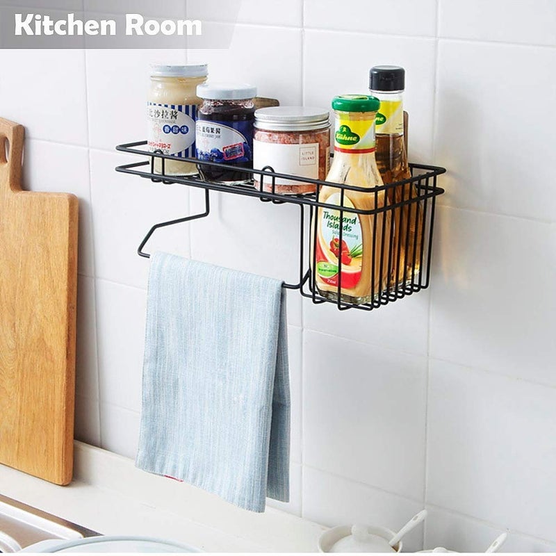 Rasikvar Stainless Steel Bathroom Shower Caddy, Bathroom Shelf Wall Hanging Storage Organizer Kitchen Rack with Shampoo, Soap and Towel Holder Rack Hanger - Black - Image 3