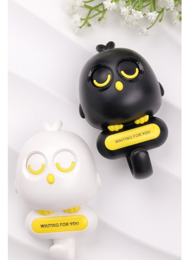 Wink Bird Key Hooks, 2Pcs Kawaii Adhesive Wall Mounted Hooks for Towels, Hats, Keychain, Keys, Black and White, Ideal for Cute Room Decor and Gifts - Image 2