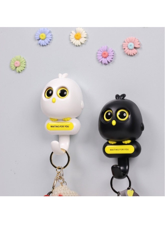 Wink Bird Key Hooks, 2Pcs Kawaii Adhesive Wall Mounted Hooks for Towels, Hats, Keychain, Keys, Black and White, Ideal for Cute Room Decor and Gifts - Image 1