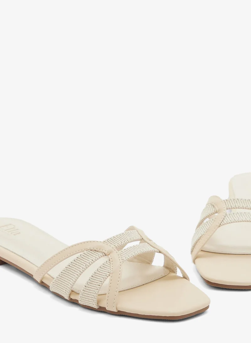 Ella Cream Color Block Strappy Flat Sandal for Women | Best Price UAE
